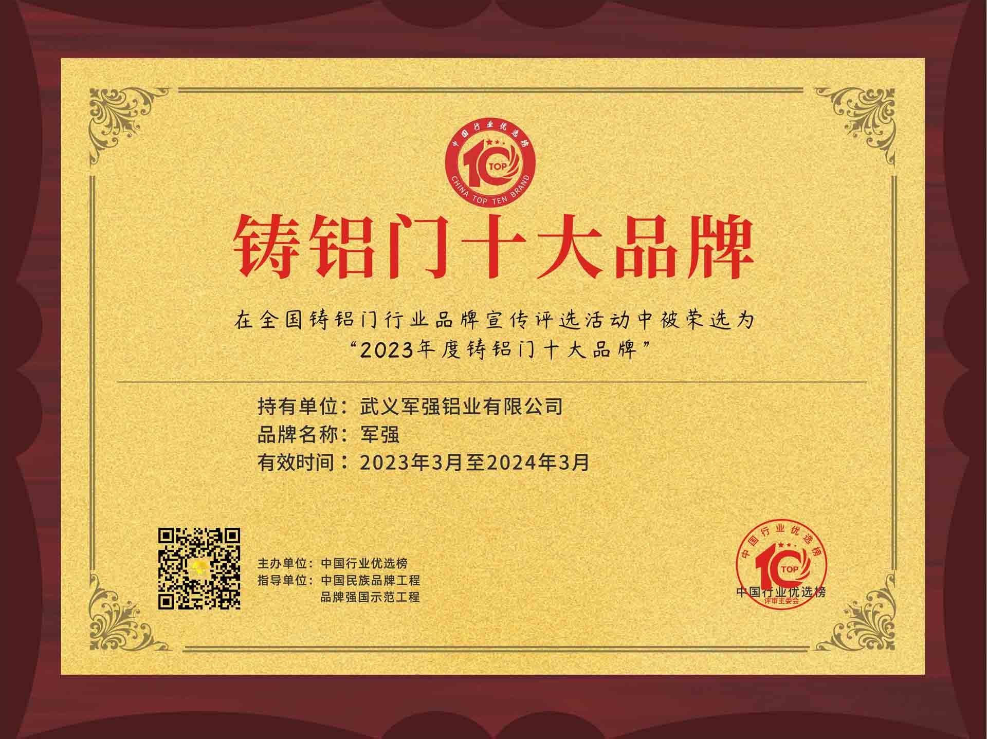 2023年铸铝门十大品牌